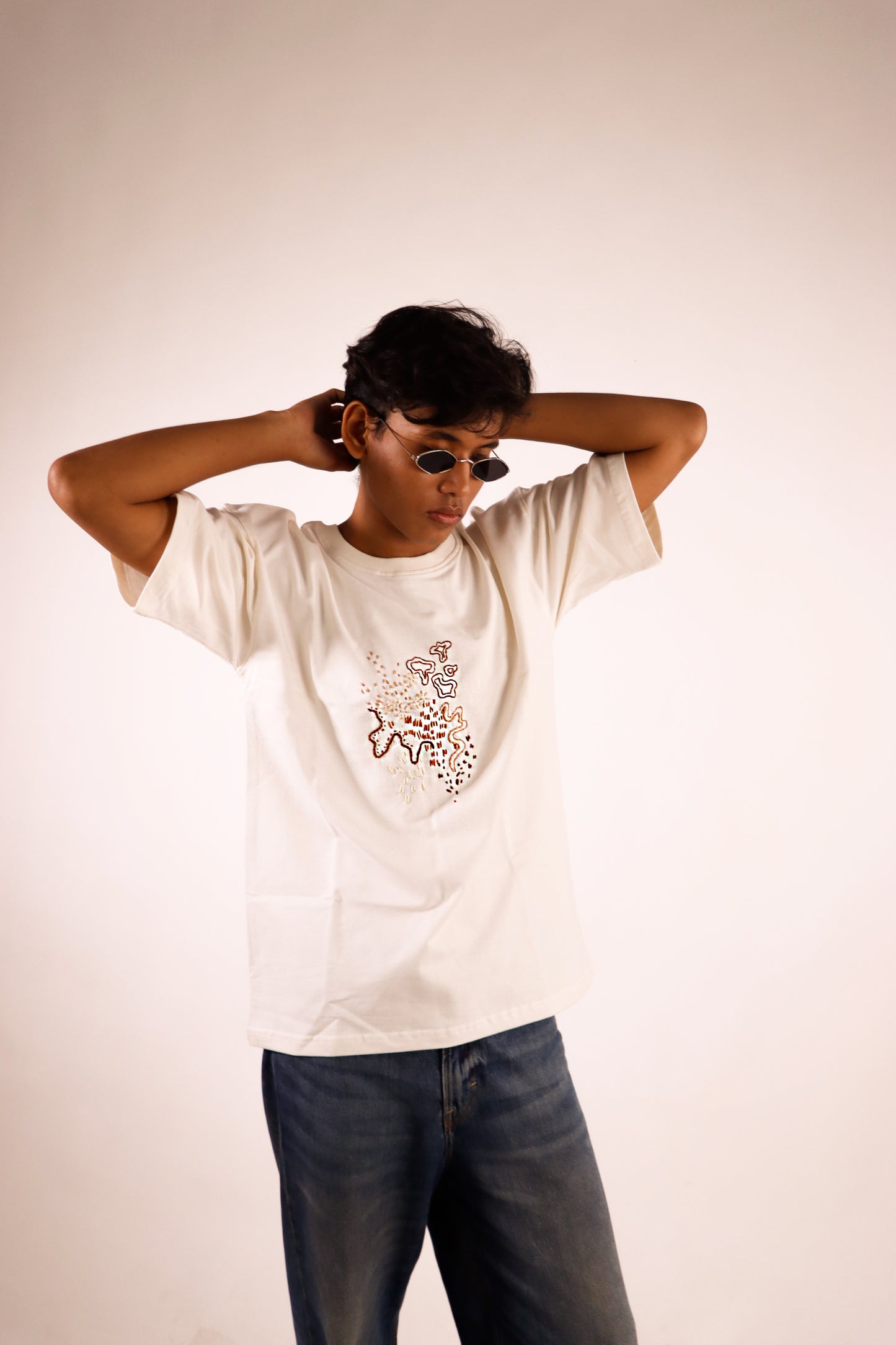 Lines & Dots Hand-Embroidered Oversized T-shirt