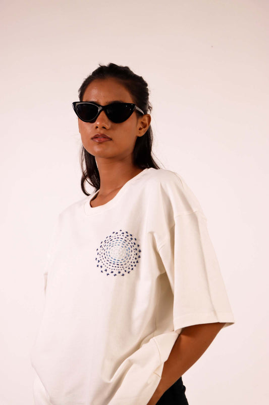 Blue Whirlwind Hand-Embroidered Oversized T-shirt