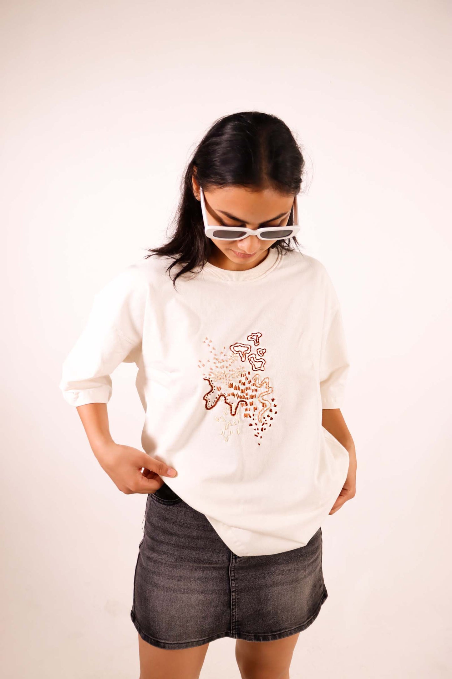 Lines & Dots Hand-Embroidered Oversized T-shirt